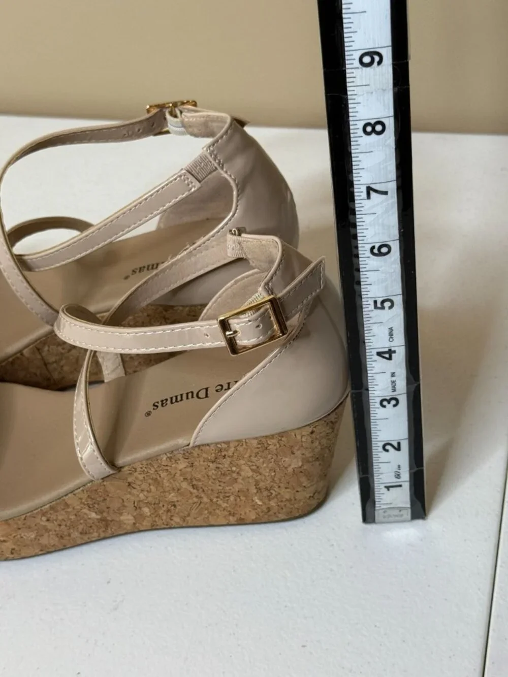 Pierre Dumas Women's Cork Platform Wedge Sandals Nude Strappy Heel Size 9
